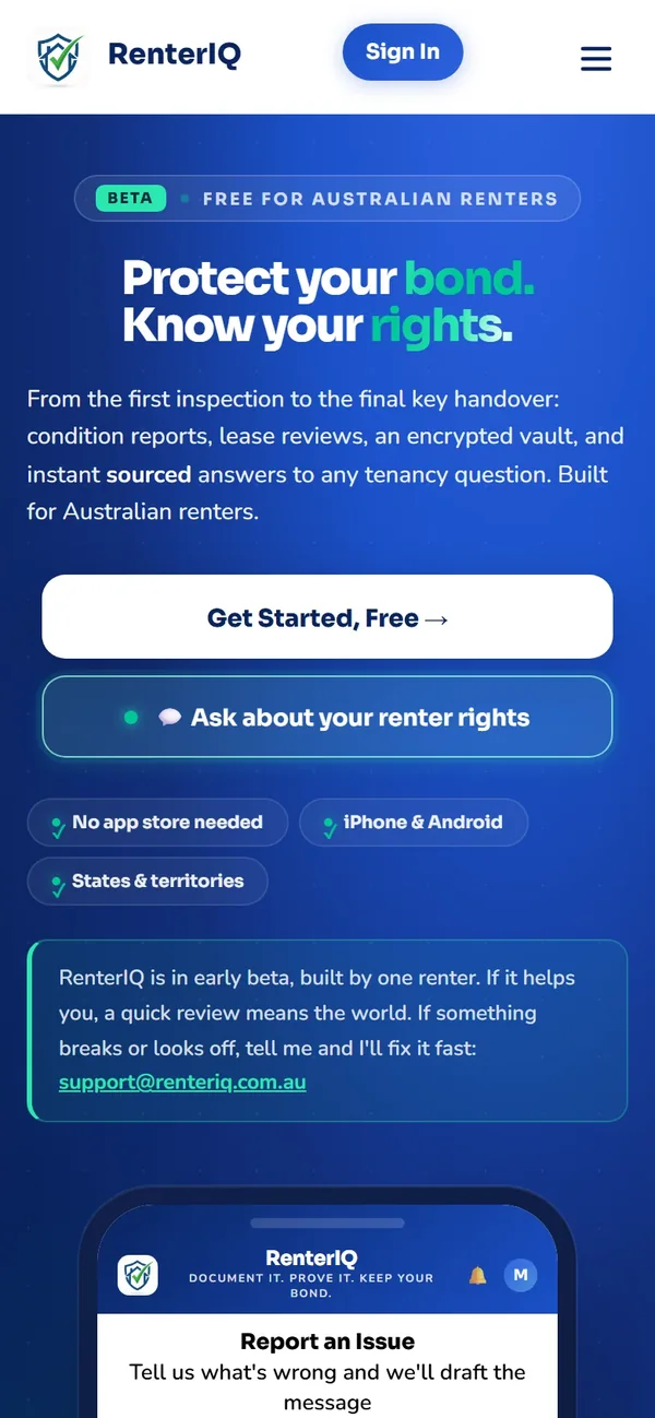 RenterIQ website on a phone
